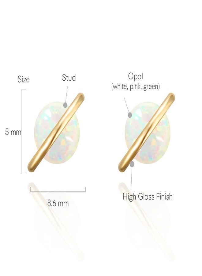 MustHave Planet 18K Rose/White/Yellow Gold Plated 925 Sterling Silver Post Dainty Opal Stud Earrings, White/Green/Pink Opal Earrings (Yellow Gold) - Image 2
